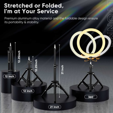 Selfie Ring Light with Black Tripod Stand 12-inch Dimmable Desktop Ringlight with DIY Ports, Circle Light LED Camera Lighting for Live Stream /Makeup, Compatible with iPhone Android